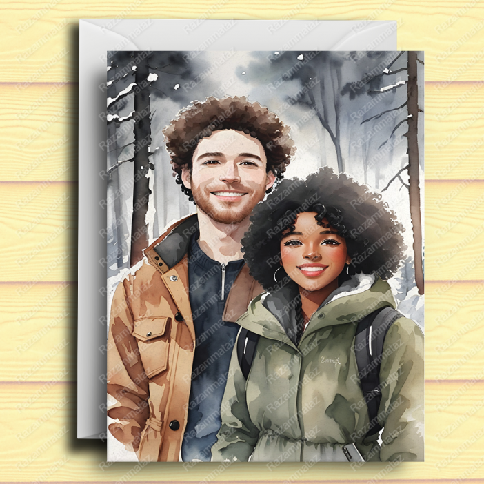 Interracial Couple B Christmas Card